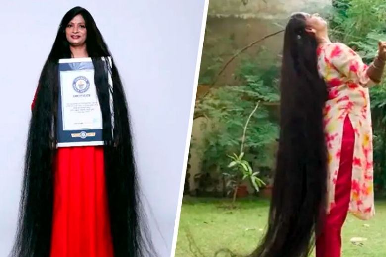 Индианка вырастила волосы до 2 с половиной метров и ее занесли в Книгу рекордов Гиннесса