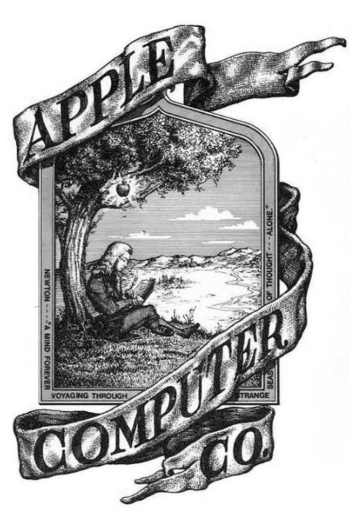 На самом первом логотипе Apple был изображён сэр Исаак Ньютон и яблоня, с которой вот-вот ему на голову упадёт яблоко.