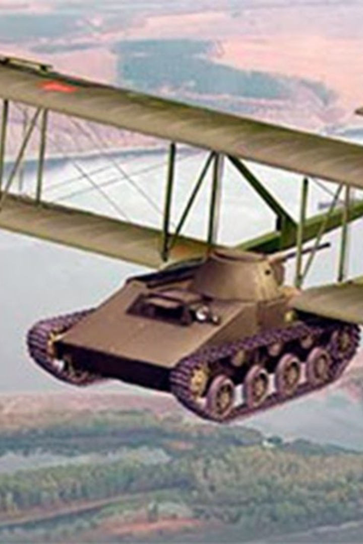 В годы Второй Мировой войны в СССР велась работа над созданием летательного аппарата на базе танка А-40. 