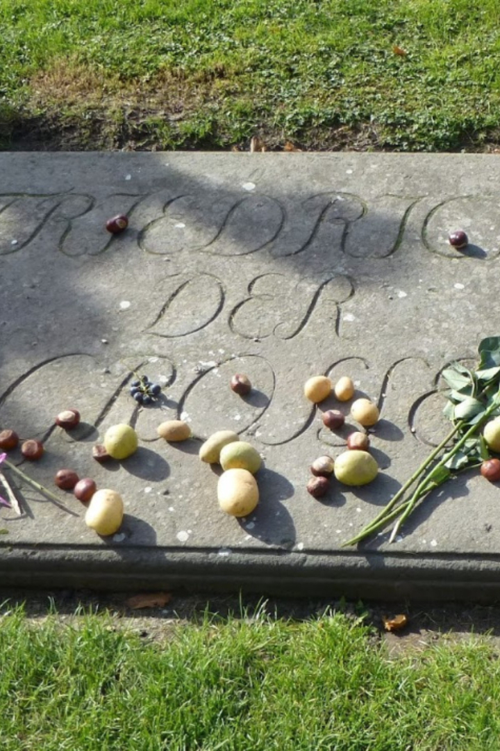 На могиле прусского короля Фридриха Великого, которая находится в дворцово-парковом комплексе Сан-Суси в Потсдаме, всегда можно увидеть клубни картофеля. 