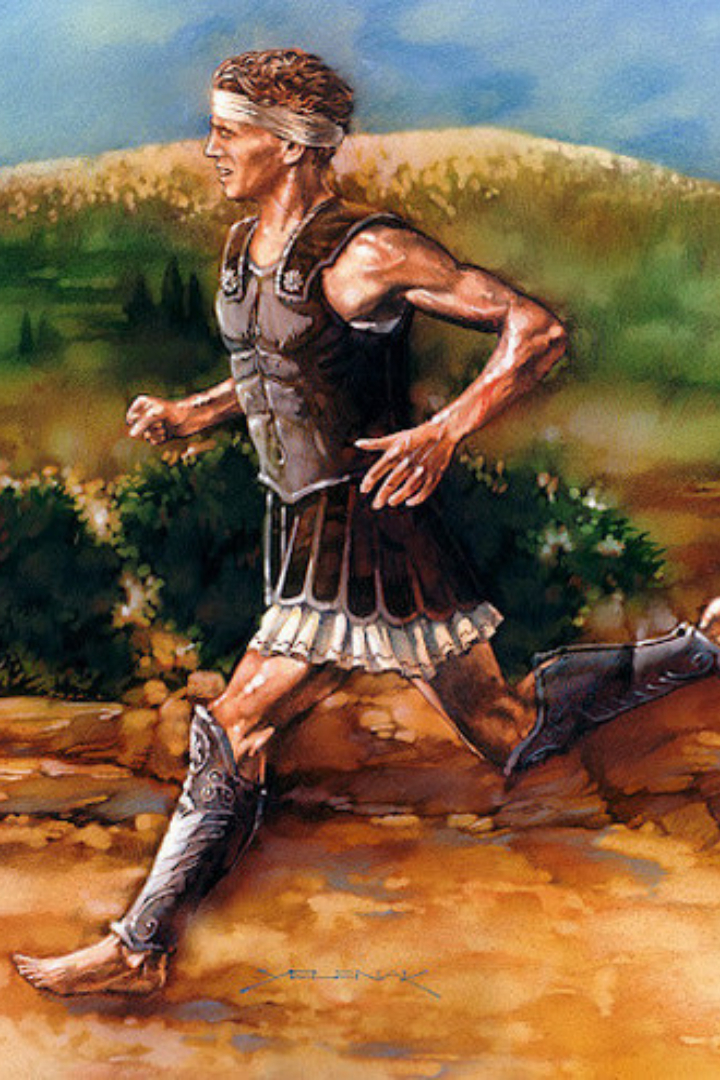 Согласно легенде, после битвы при Марафоне греческий воин Филиппид добежал до Афин, чтобы возвестить о победе афинян над персами, и умер от перенапряжения.