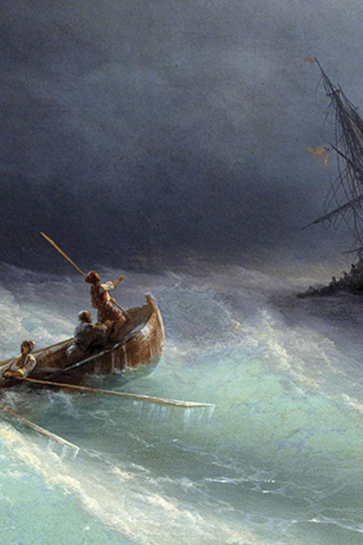 В рассказе Эдгара По «Повесть о приключениях Артура Гордона Пима» 1838 года есть эпизод, когда корабль попадает в шторм и четверо моряков спасаются на плоту. 